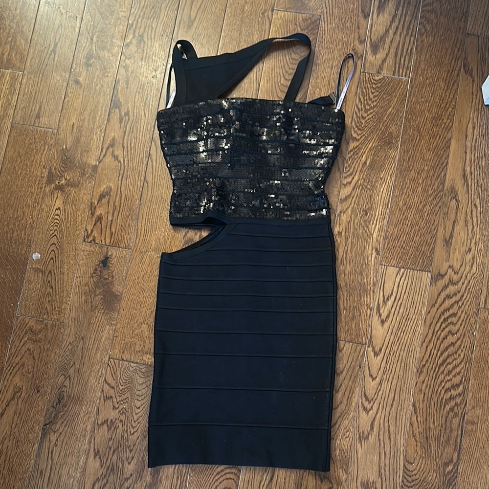 Herve leger Black Sequin Bandage Dress
